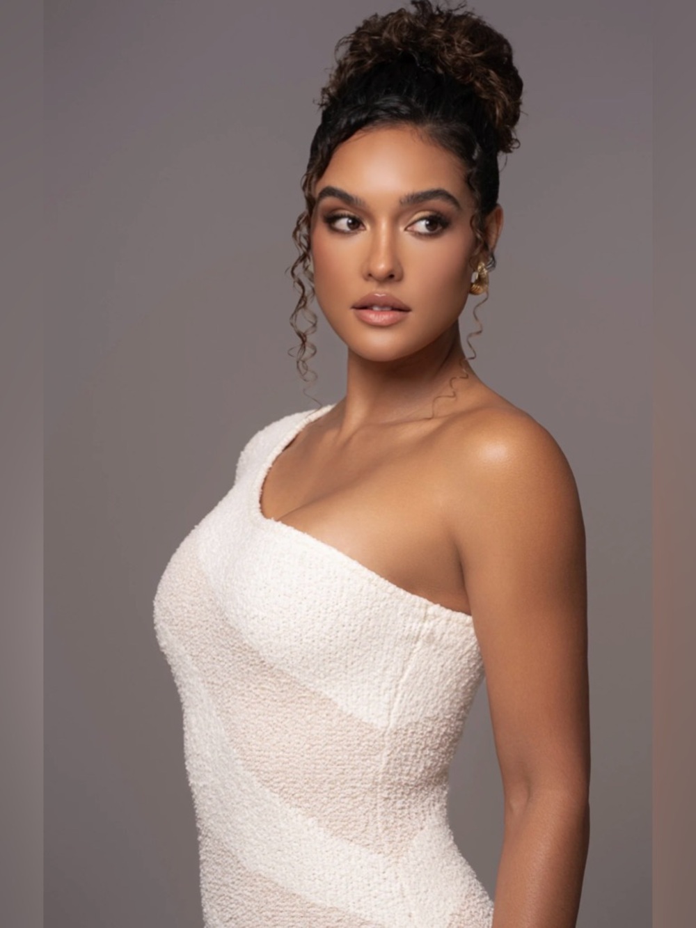 JLUXLABEL One-Shoulder Cream Dress with Blush Stripe - Picture 4 of 11